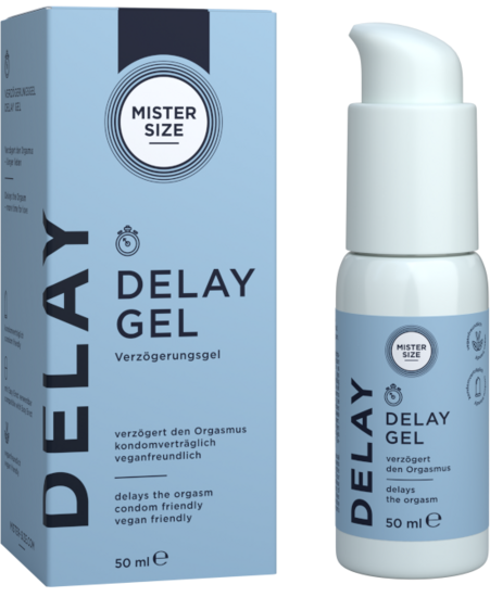 Картонна упаковка та флакон з помповим дозатором Mister Size Delay Gel